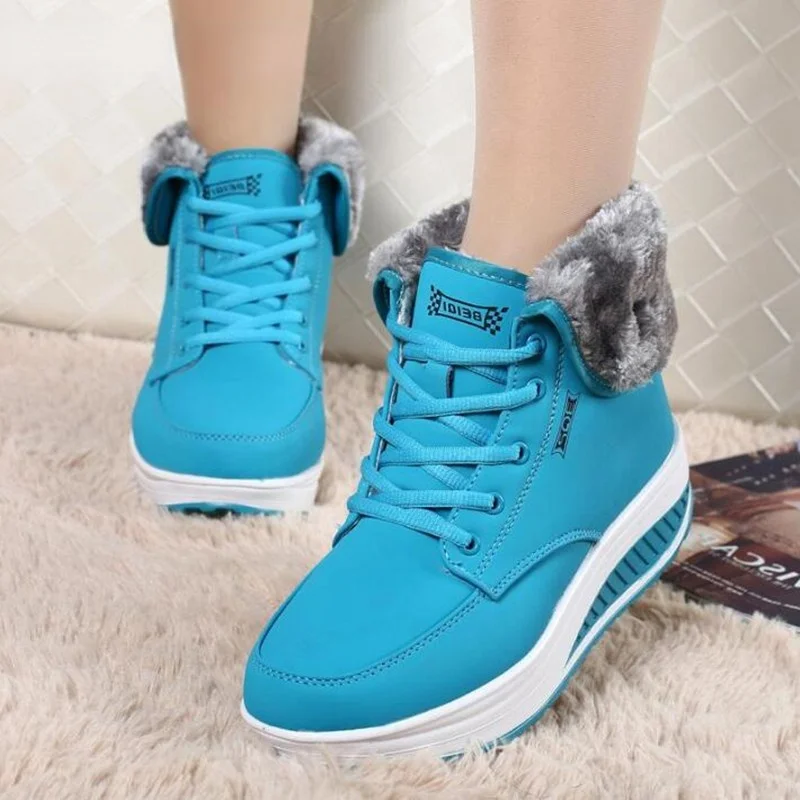 

Winter Female Plus Velvet Swing Shoes Women Sneakers Snow Platform Wedges Ankle Boots Women Thermal Cotton-padded Shoes BD-51