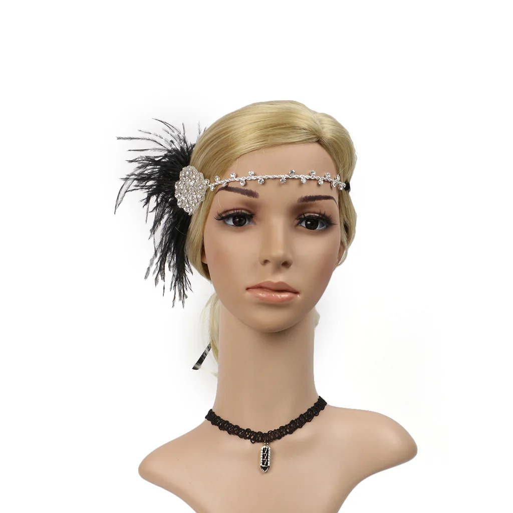 

Винтажная повязка на голову с перьями 1920s Charleston Flapper для девочек, свадебный костюм