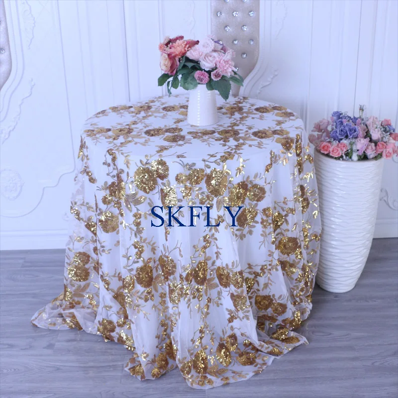 CL090E New 2020 fancy rose gold navy bright with white net round or rectangle embroidery sequin wedding table cloth | Дом и сад