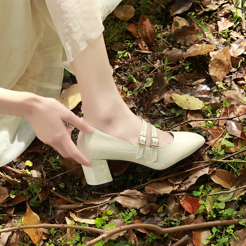 Женские лакированные туфли лодочки в стиле ретро на квадратном каблуке Туфли