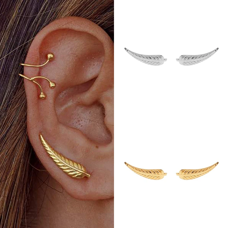 

Artistic Gold Filled Leaf Ear Cuff Ear Crawler Earrings For Women Fashion Ear Climber Earrings Fashion Jewelry Free Shipping