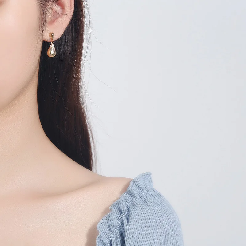 Аутентичные серьги-гвоздики с подвесками из стерлингового серебра 925 пробы с покрытием шампанское золото в форме капель/слез с кристаллами циркония длинные ювелирные украшения TLE778.