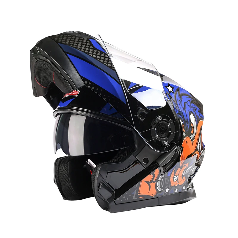 

Free Shipping DOT Certification Motorcycle Flip Up Helmet Safety Double Lens Moto Motorbike Helmet with Inner Sun Visor Cascos