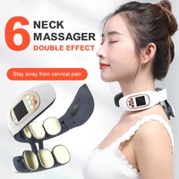 6 heads electric neck and back pulse massager with heat pain relief relaxation tens cervical massager with remote control