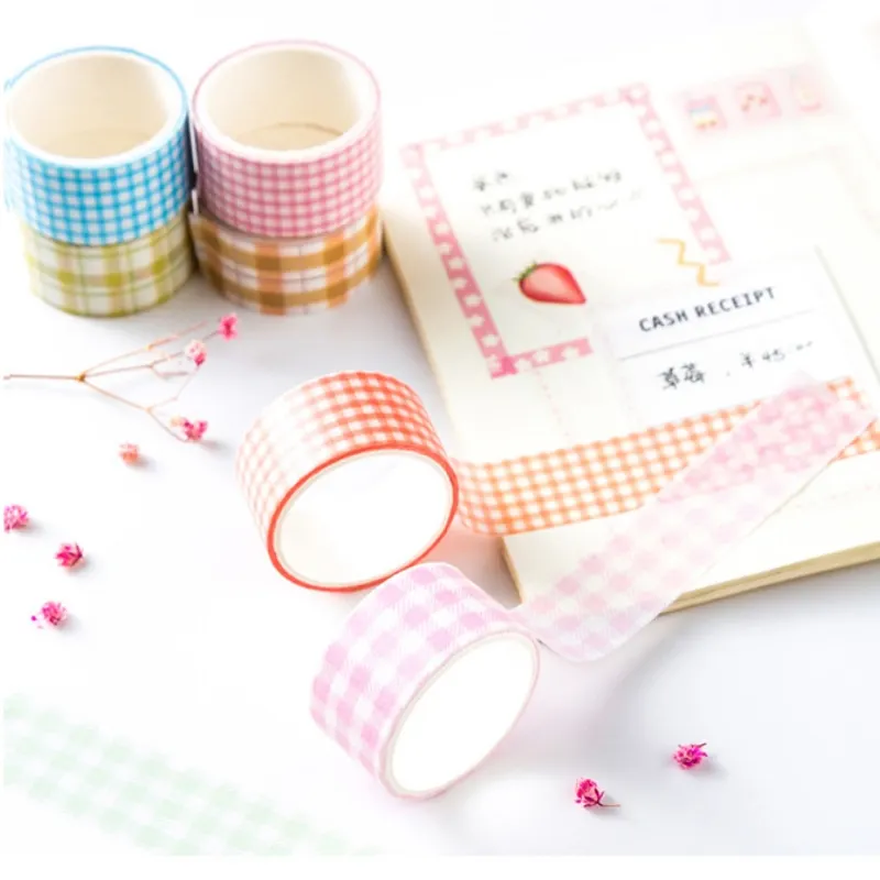 

2M/roll Scrapbooking 4 Roll/set Lattice DIY Hand Account Tapes Plaid Diy Hand Account Material Sticker Set Paper Tape Notebooks