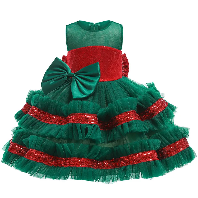 

Baby girl Christmas Dress 2021 new birthday communion Party Princess Girl Sequin fluffy mesh dress Christmas festival ball dress
