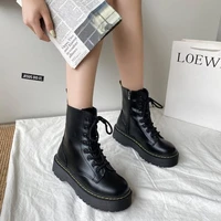 2020 brand womens shoes platform oxford sole pu upper lace up zipper women boots shoes increase height ladies black boots
