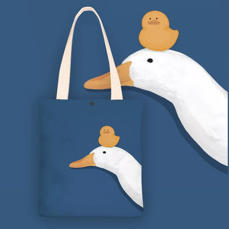 

Bolsa Feminina Hand-painted Cartoon Goose and Duck Print Shoulder Bag For Women Canvas Bag Shopper Bag Ladies Hand Bags Sac Main