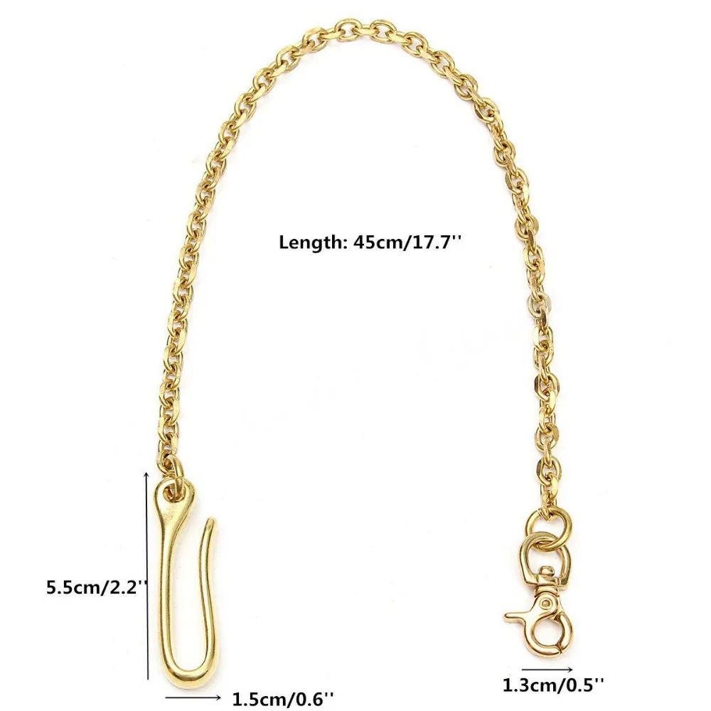 17 7 &quotтвердая латунь Брелок Клип талии цепь с 2 крючки станок и джинсовые брюки