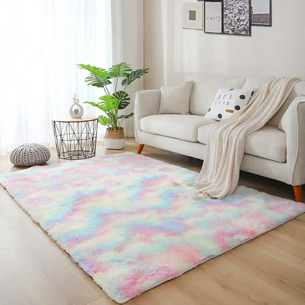 

Пушистый Противоскользящий коврик радужного цвета для гостиной, спальни, дивана, стула, коврики, плюшевый крашеный ковер для детской комнат...