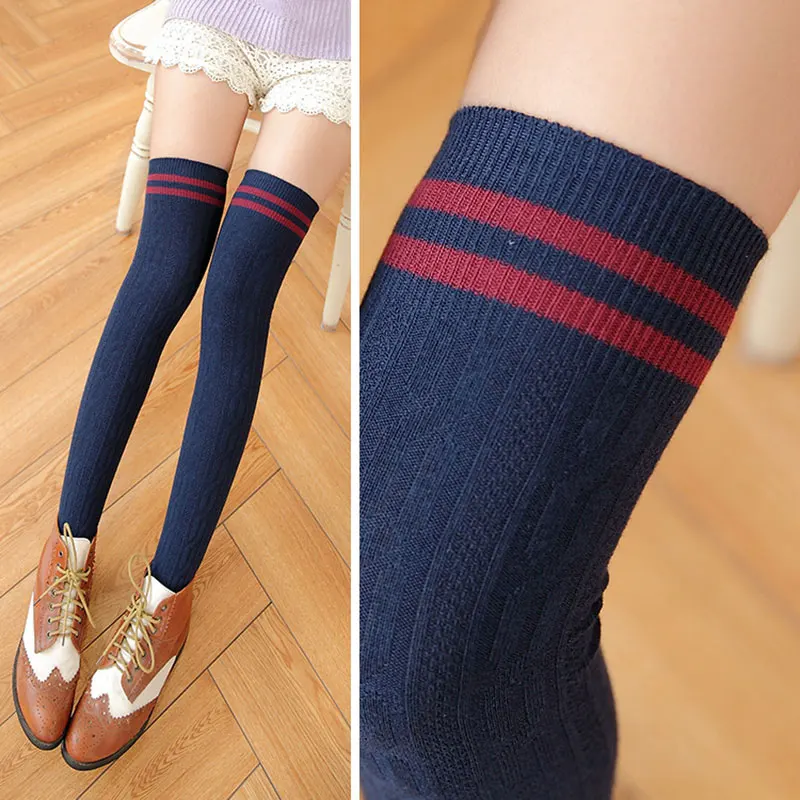 

New Fashion Cotton Sexy Striped Thigh High Over The Knee Socks Long Stockings For Girls Ladies Women TC21
