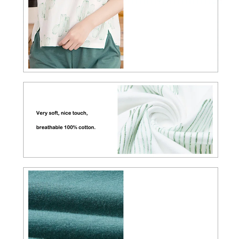 

Cactus Graphic Pajamas Sets Women Summer Cute Kawaii Home Tops Shorts Nightwear Sleepwear Pyjamas PJS 2 Piece Set Teen Girls