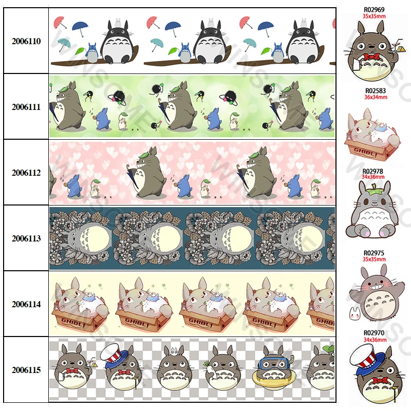 

5 Yards 25mm/38mm/50mm/75mm Totoro Printed Grosgrain/Satin Ribbon for DIY Bow Craft Card Gifts Wrapping Planar Resins 200611
