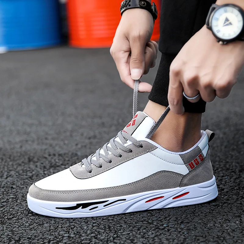 Kamucc 2019 Autumn New Men Casual Shoes Breathable Wear Resistant PU Leather Summer White Round Toe Lace up Flat Snekaers | Обувь