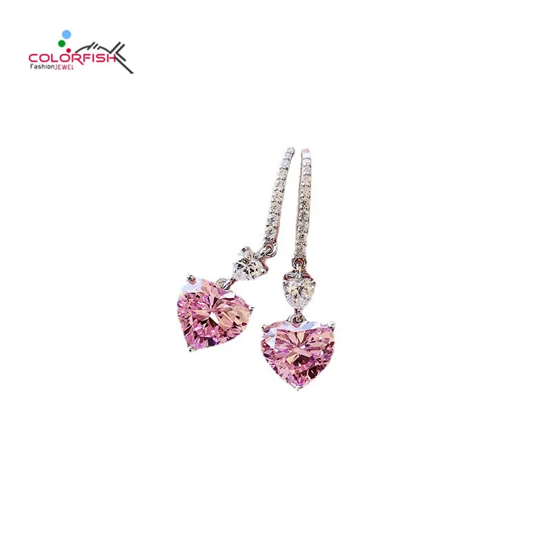 

COLORFISH Твердые 925 стерлингового серебра с высоким содержанием углерода с бриллиантами для женщин с сердцем персикового цвета Форма длинный о...