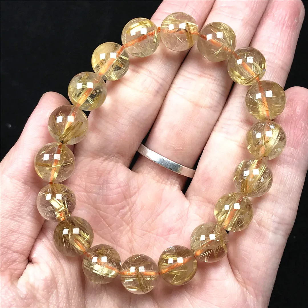 

11mm Natural Gold Rutilated Quartz Bracelet Jewelry For Women Men Wealth Healing Crystal Luck Gift Gemstone Beads Strands AAAAA