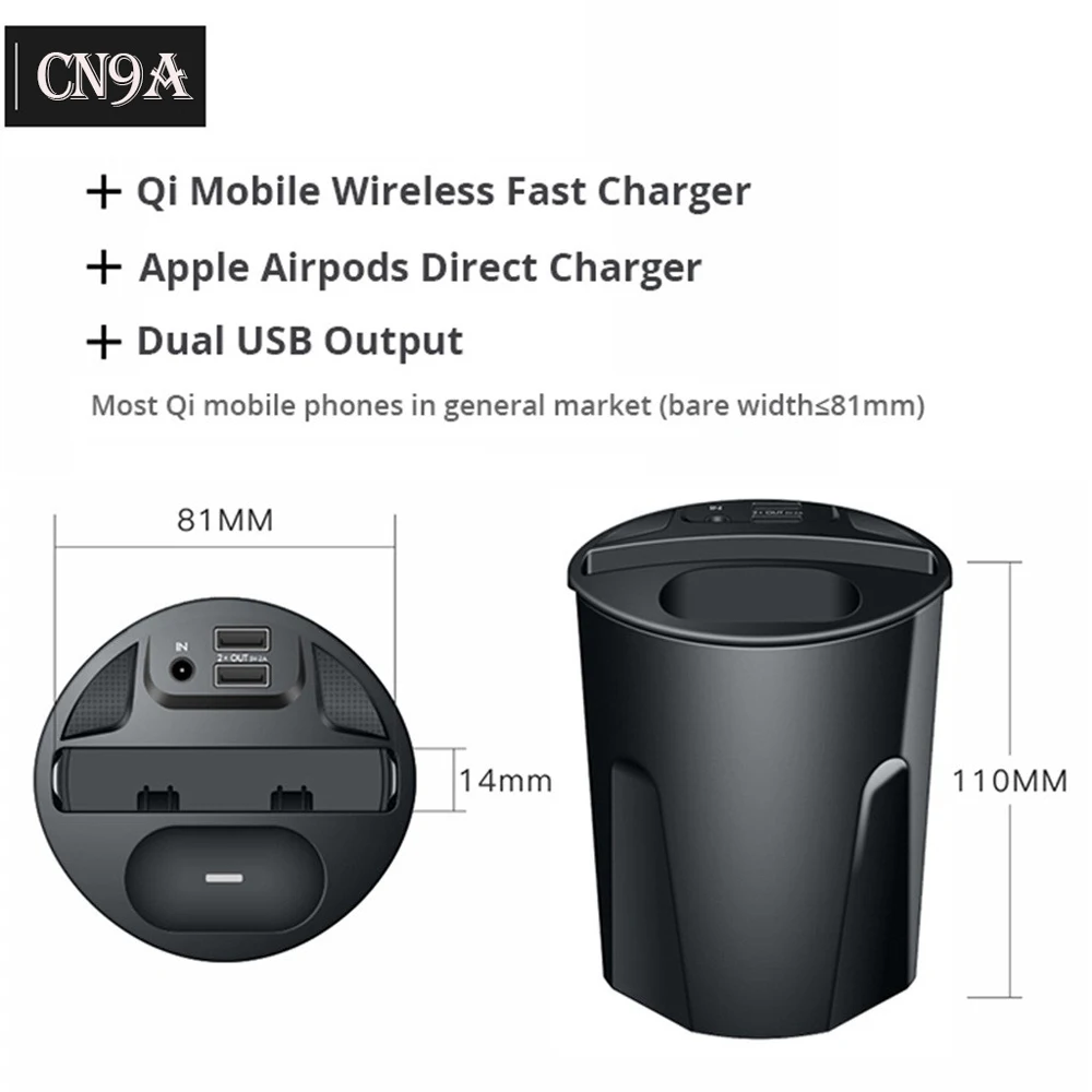 696 x9acn9a car wireless charger cup with usb output 10w fast charging technologyfor iphone121110xsxrxs max for airpods 2th free global shipping