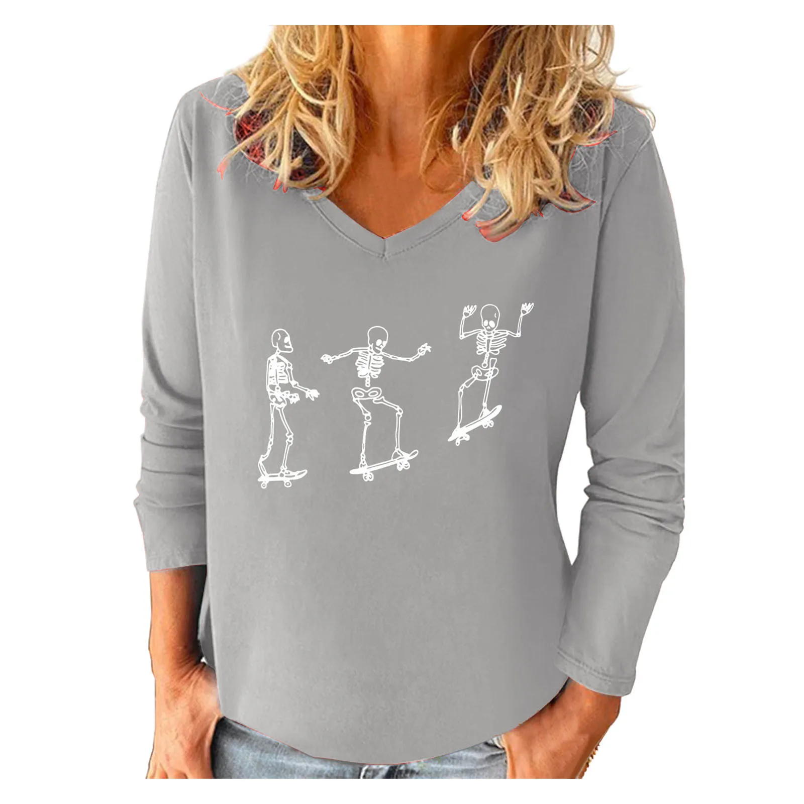 

Funny Halloween Sweatshirt For Women Skeleton Top Crew Neck Sweatshirt Pullover Loose Long Sleeve Top Female Dropshipping