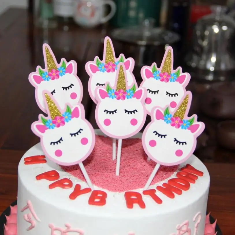 6 шт./лот единорог вечеринка торт кекс топпер медиаторы для торта флаги детей Baby