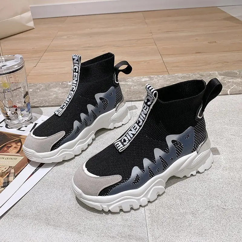 

Spring 2021 New Stretch Cloth Socks Shoes Women Increase High Net Shoes Casually Fly Weaving High Help Dad Shoes Platform Shoes
