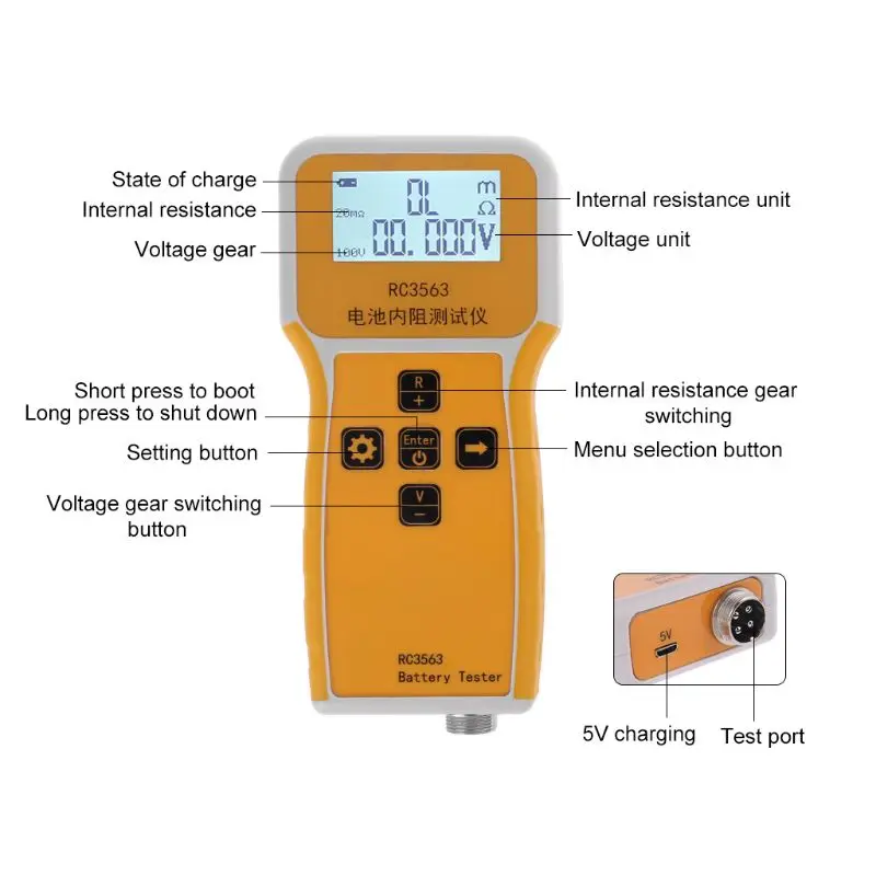 

RC3563 Handheld Battery Internal Resistance Tester Analyzer for Car Vehicle Lead-acid Battery dry cell HX6C