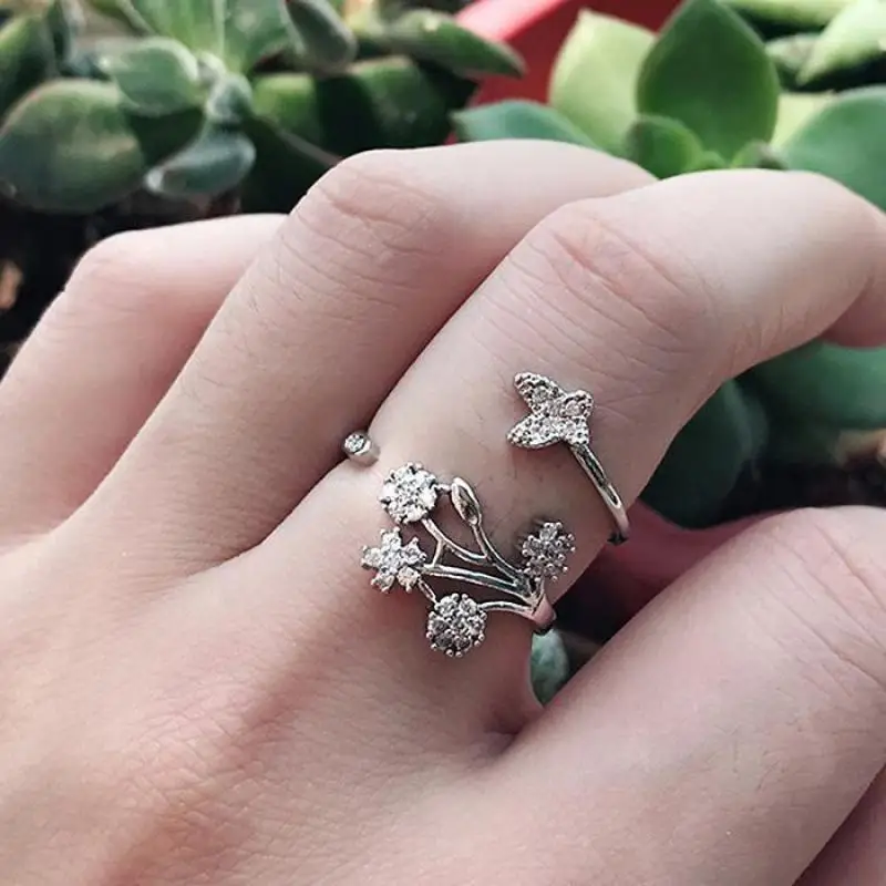Новый Для женщин кольцо в стиле casual с бабочками и цветами шарма ювелирных изделий