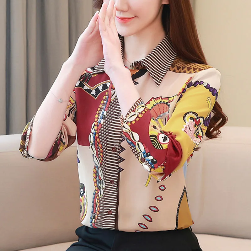 Blusas Mujer De Moda 2021 Весенняя шифоновая блузка OL женские топы на пуговицах с отложным
