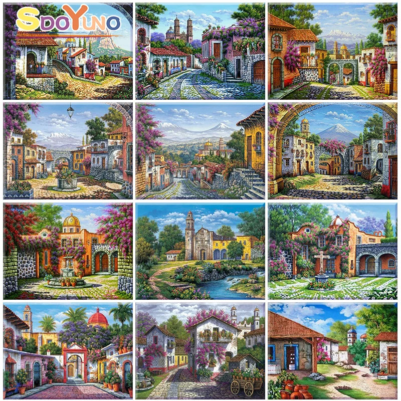 

SDOYUNO Paints By Number House Landscape Drawing On Canvas HandPaint Painting Acrylic Pictures By Numbers Adults Kits Home Decor