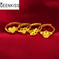 qeenkiss rg576 fine jewelry wholesale fashion hot woman girl birthday wedding gift vintage heart flower 24kt gold resizable ring