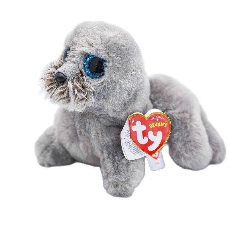 

Ty Beanie Blue Big Glitter Eyes Sealion Collection Cute Stuffed Plush Animal Soft Bedside Toys Doll Birthday Gift For Kids 25CM