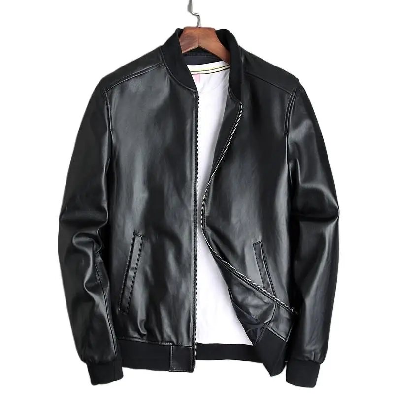 

Large Size 5XL Sheepskin Slim Aviation Genuine Leather Bomber Jacket Men Real Leather Flights Jacket Black Aviator Pilot