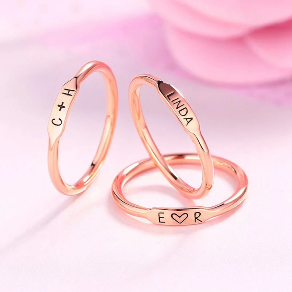 

Uonney Wholesale Jewelry Manufactory Silver Rose Gold Customized Initial Women Ring Stackable Bar Rings Valentines Gift