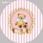 Круглая Обложка для фона в виде медведя, баннер для фотостудии, розовые и белые полосы, эластичная Обложка для фона Baby Shower
