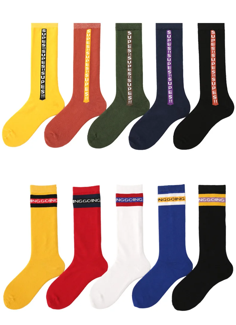 Cotton Houndstooth Crew Socks for Women 5 Pairs/ Lot Plaid Sock Striped Letters Print Knee-high Warm Thick Winter Socks