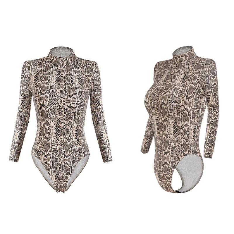 Боди с длинным рукавом со змеиным принтом высоким вырезом стринги купальник для