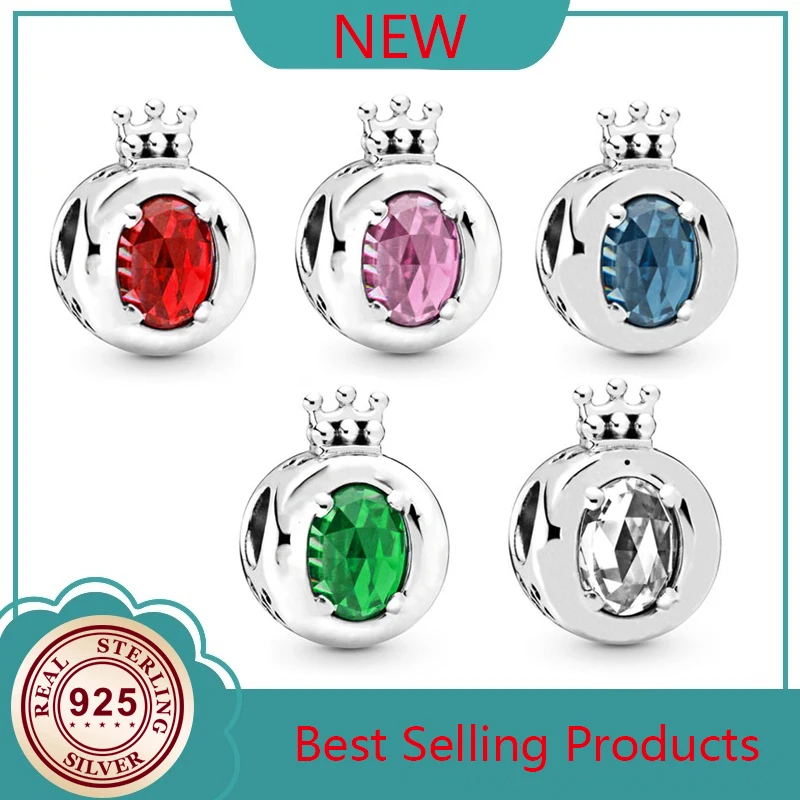 

925 Sterling Silver Autumn Transparent Shiny Crown Charm Necklace Female White Copper Silver-plated Twine Decorated With Blue