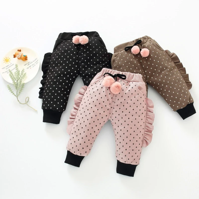 2019 теплые зимние бархатные штаны с принтом для маленьких девочек утепленные