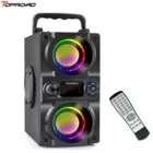 Bluetooth-Колонка TOPROAD, 40 Вт, портативная беспроводная бумбокс, бас, сабвуфер, поддержка пульта дистанционного управления, FM-радио, RGB светодиодные фонарики