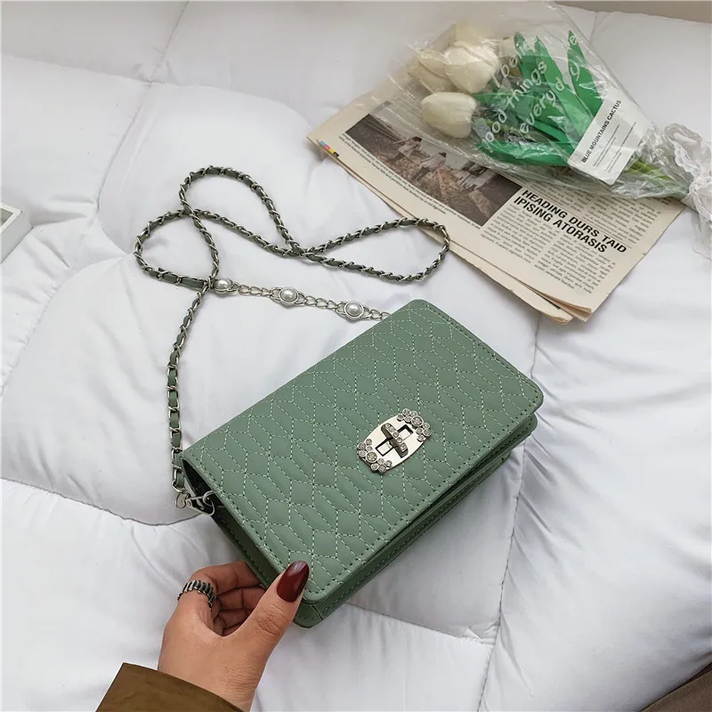 

Women's Handbags 2021 New Embroidered Cross Lock Pearl Masonry Chain Square Bag Casual Shoulder Bag College Wind Crossbody Bag