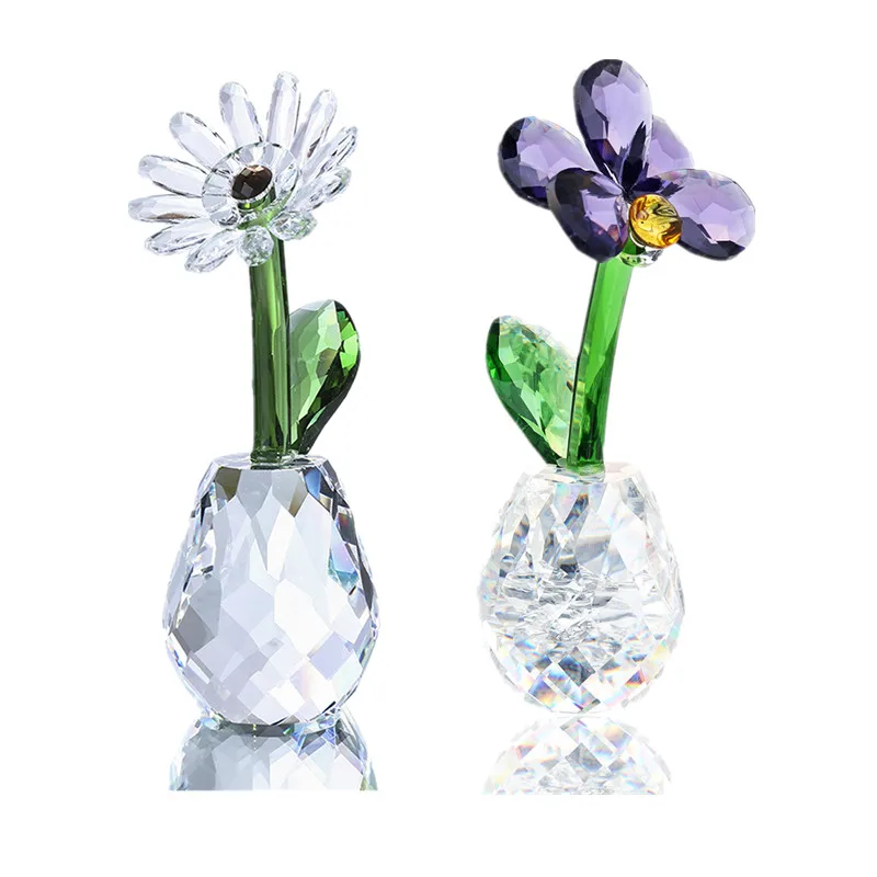 

H&D Set of 2,Crystal Flower Paperweight Bouquet Figurines Collectible Gift Home Wedding Table Centerpiece Ornament with Gift Box
