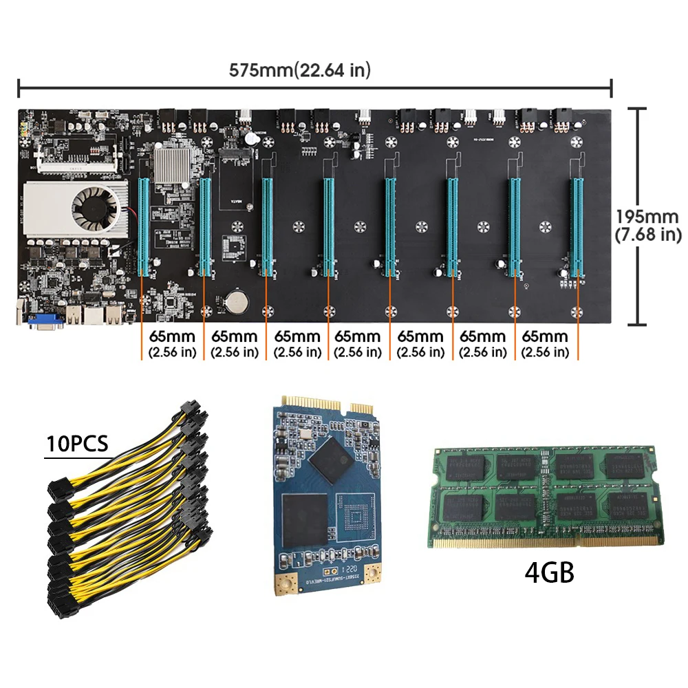 

BTC-S37Riserless Mining Motherboard 8CPU Bitcoin Crypto Etherum Mining Set with 8GB DDR3 1600MHz RAM 128GB mSATA SSD Power Cable