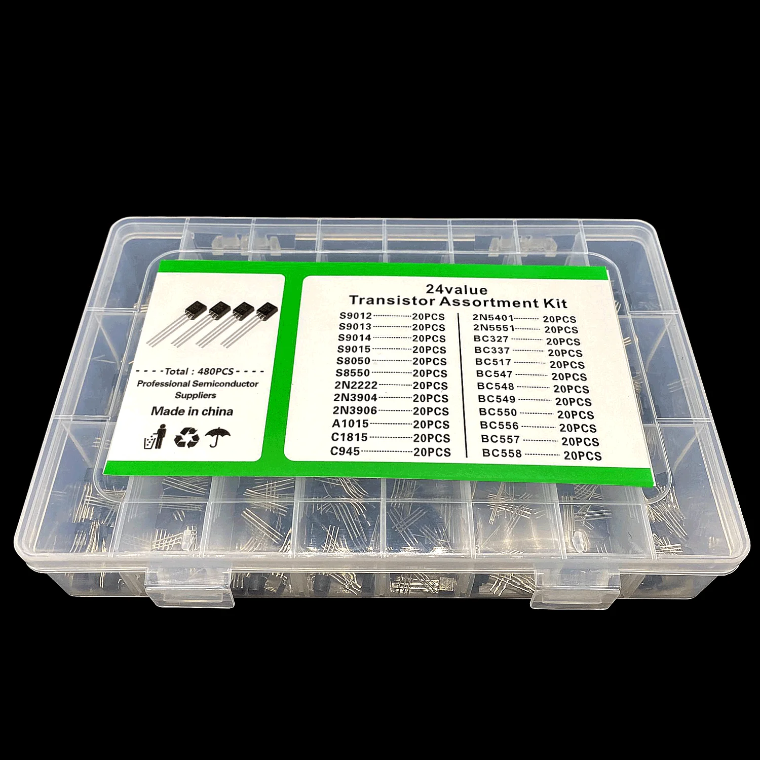 To 92 комплект 24valuesx20pc = 480 шт (2N3904 3906 2222 5401 5551 S9012/13/14/15 A1015 C1815/945