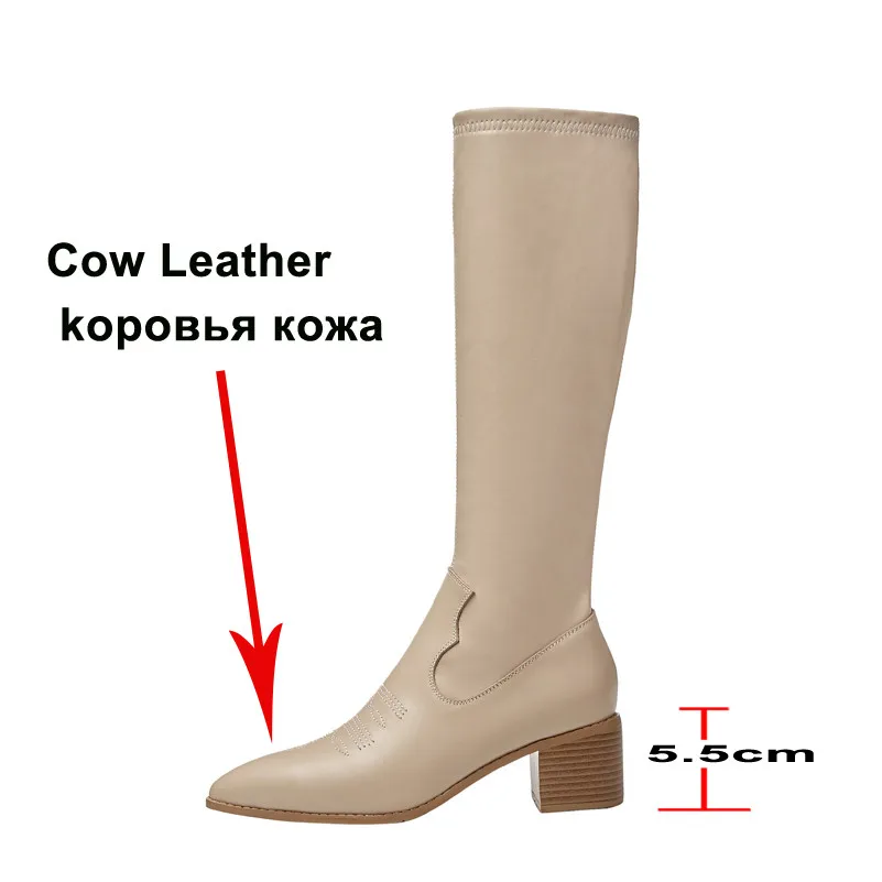 Meotina/высокие сапоги из натуральной кожи на высоком каблуке Женская обувь Сапоги