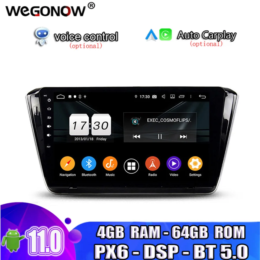 

PX6 DSP IPS 10.1" Android 11.0 4G 64G ROM Car multimedia Player GPS MAP RDS Radio wifi Bluetooth5.0 For Skoda Superb 2015 2016