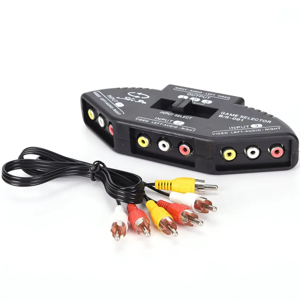 Фото 3-полосный Аудио Видео AV RCA черный переключатель сплиттер с/3 кабелем | Электроника