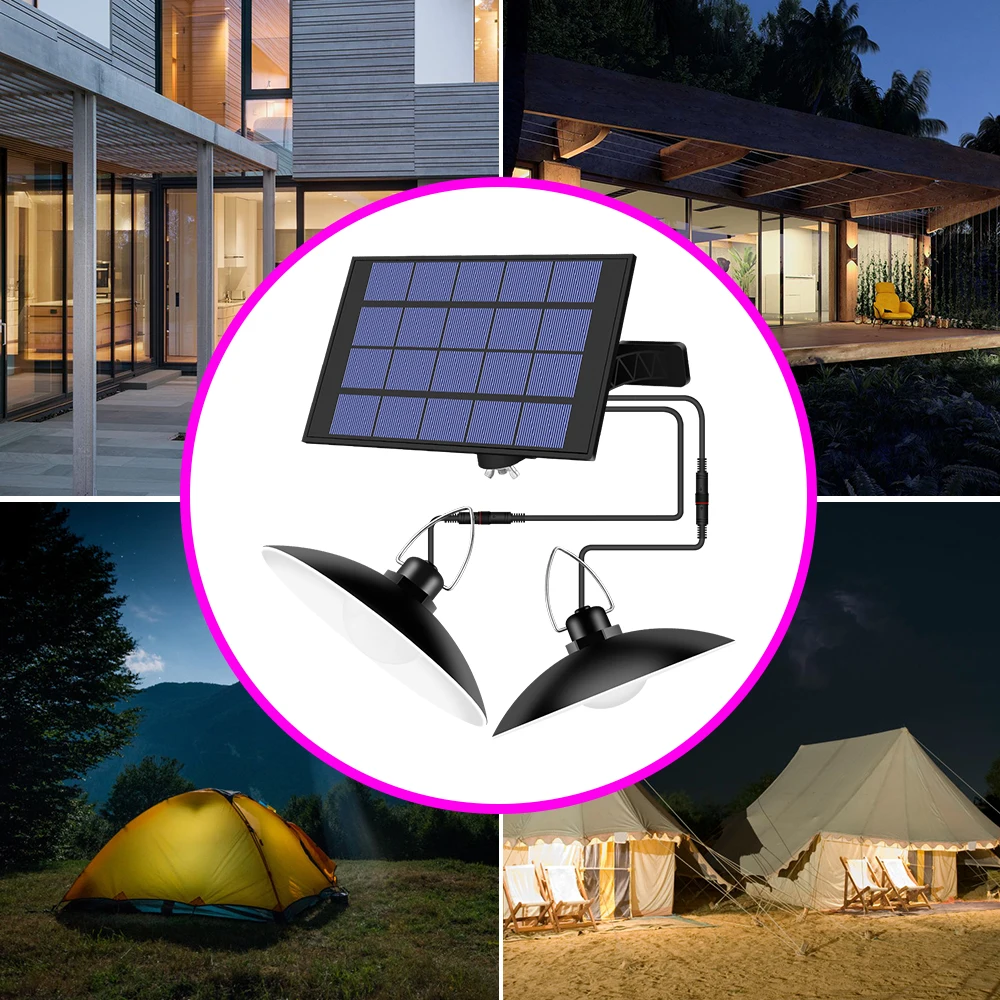 

DC 5V Solar LED Pendant Light Indoor Outdoor 15W 20W Solar Lamp With Line Bulb Waterproof Shed Light For Courtyard Garden Garage