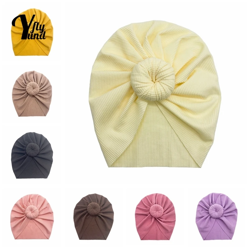 

Yundfly 18*20 CM Toddler Soft Comfortable Turban Hat Solid Color Handmade Round Ball Infant Caps Donut Headwear Hair Accessories