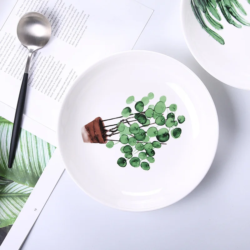 Обеденные тарелки с узором для растений домашний декор блюда еды посуда Ins