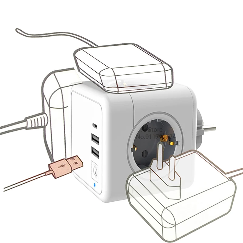 Sopend Блок питания сетевой куб с Usb-портами и защитой от перенапряжения PowerCube USB