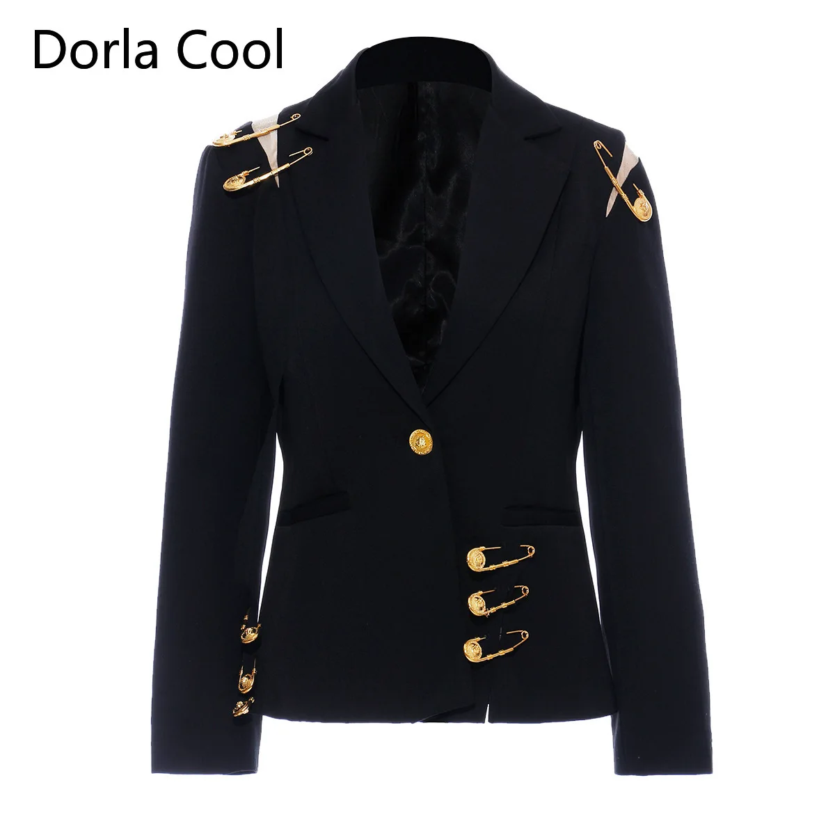 

Personality Designer Blazers For Women Hollow Out Mesh Patchwork Pins Coats High Street Lady's Slim Jackets High Quality Blazer